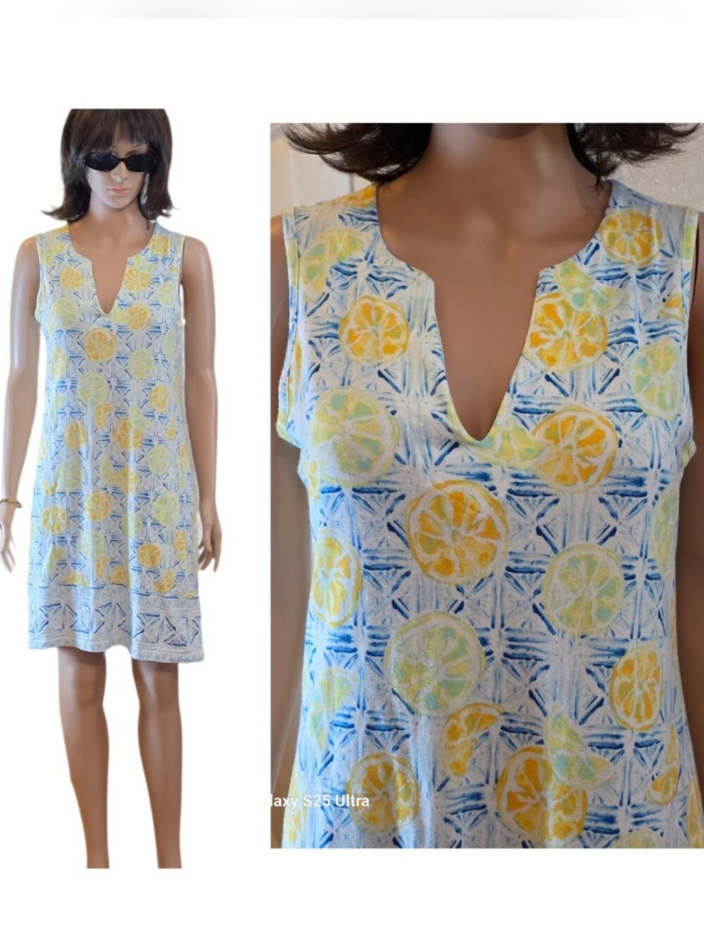 Lands' End Lemon Citrus Shift Dress Cover Up XS  Sz 2-4 EUC
